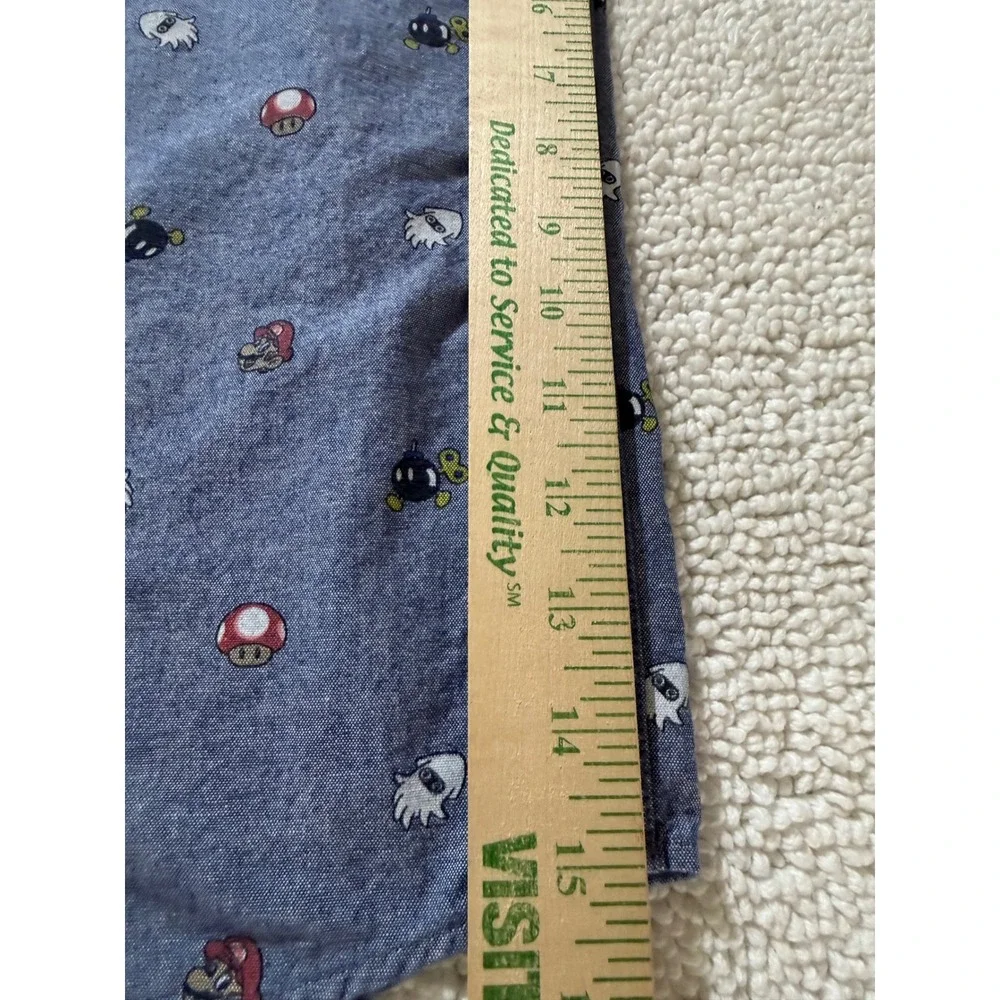 Nintendo Super Mario Bros Mens XL Blue Chambray Short Sleeve Button Down Shirt - Picture 9 of 11